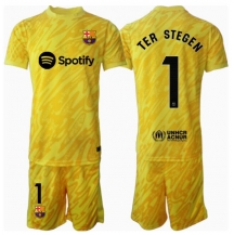 Maillot de football Réplique Barcelona Ter Stegen #1 Gardien de but Domicile Enfant 2024-25 Manche Courte (+ Pantalon court)