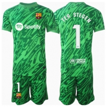 Maillot de football Réplique Barcelona Ter Stegen #1 Gardien de but Extérieur Enfant 2024-25 Manche Courte (+ Pantalon court)