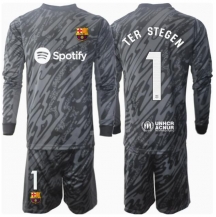 Maillot de football Réplique Barcelona Ter Stegen #1 Gardien de but Troisième Enfant 2024-25 Manche Longue (+ Pantalon court)
